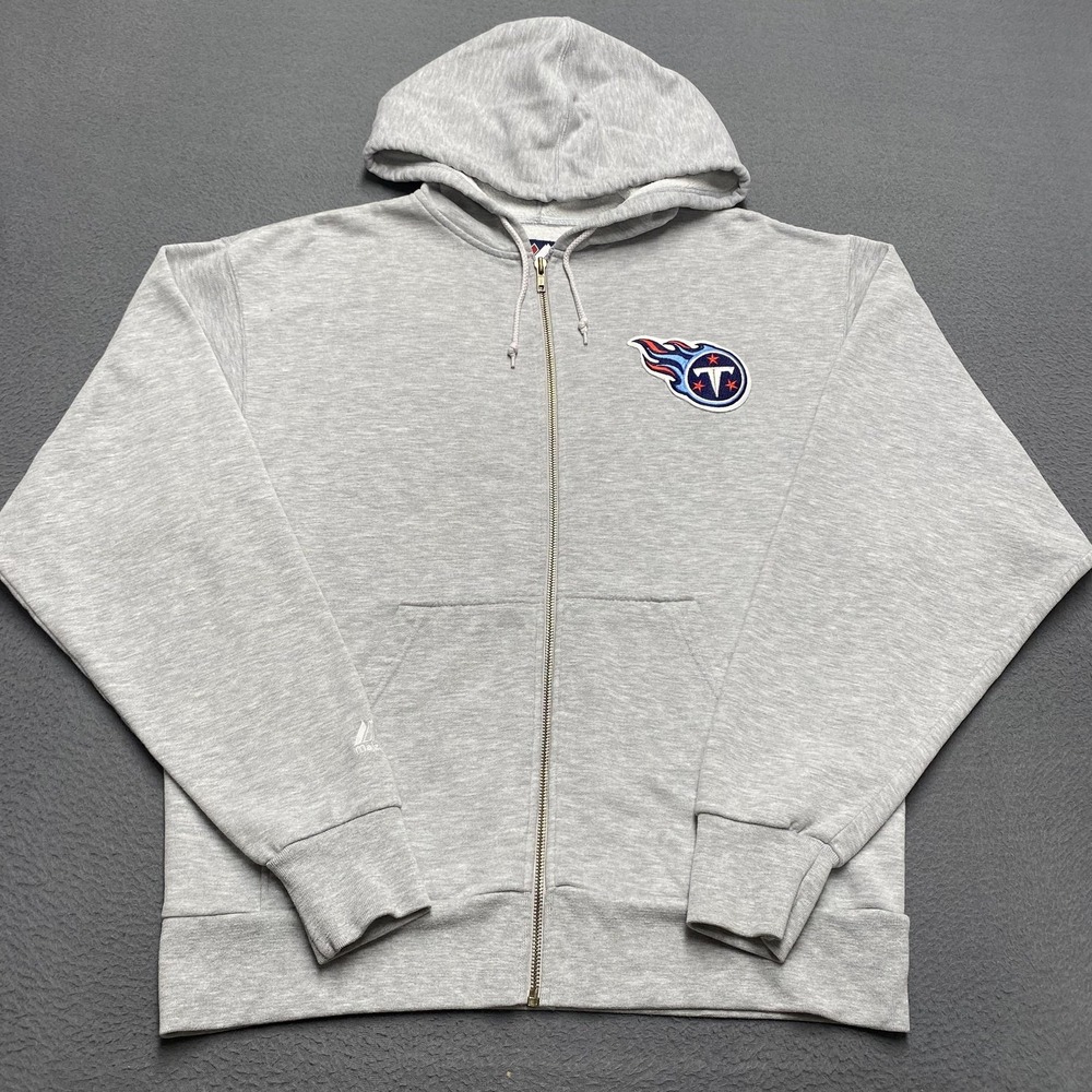 Tennessee Titans Hoodie Mens Medium Gray Zip NFL Football Sweatshirt Majestic‎